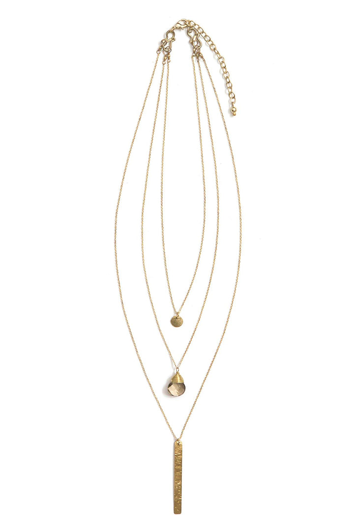 Triple Strand Multi-Way Pendant Necklace - Brass