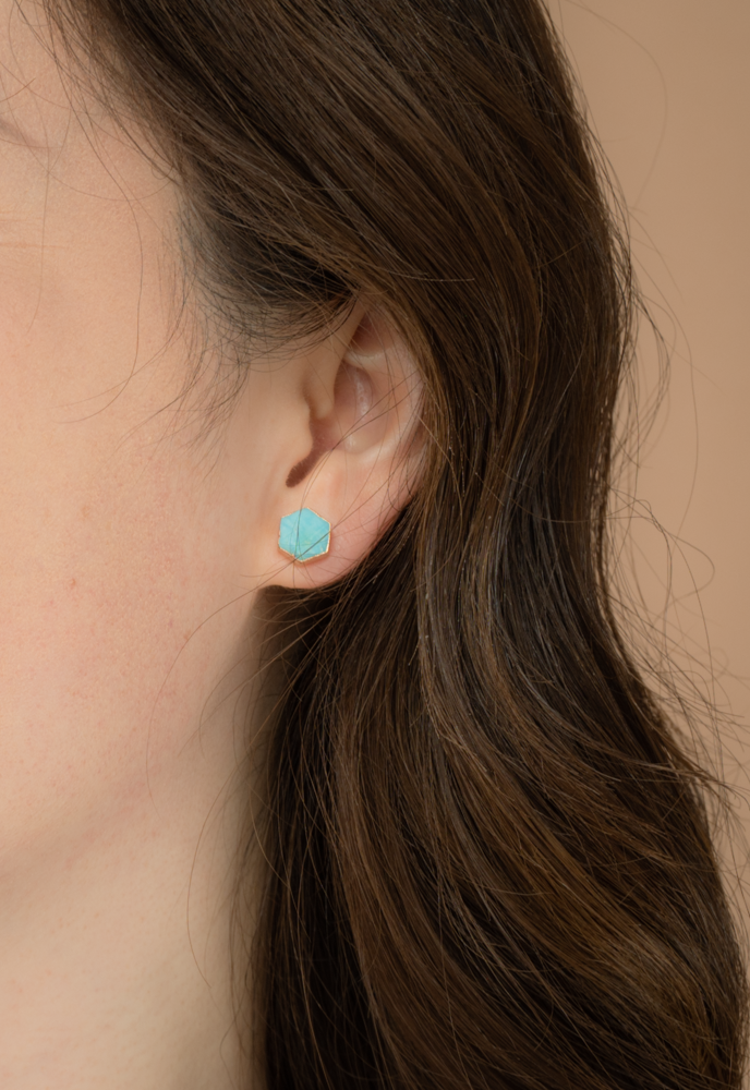 Natalie Turquoise Hexagon Stud Earrings