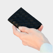 Handwoven Leather Card Holder: Black