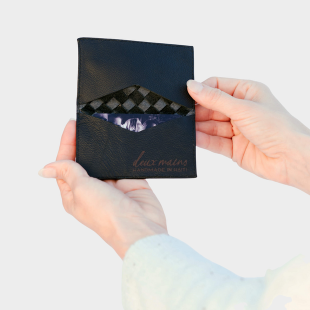 Handwoven Leather Card Holder: Black