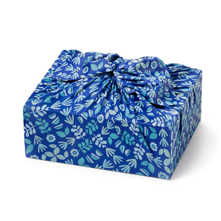 Leafi/Blue Wavi Single Large 28" | Reusable and Reversible Gift Wrap