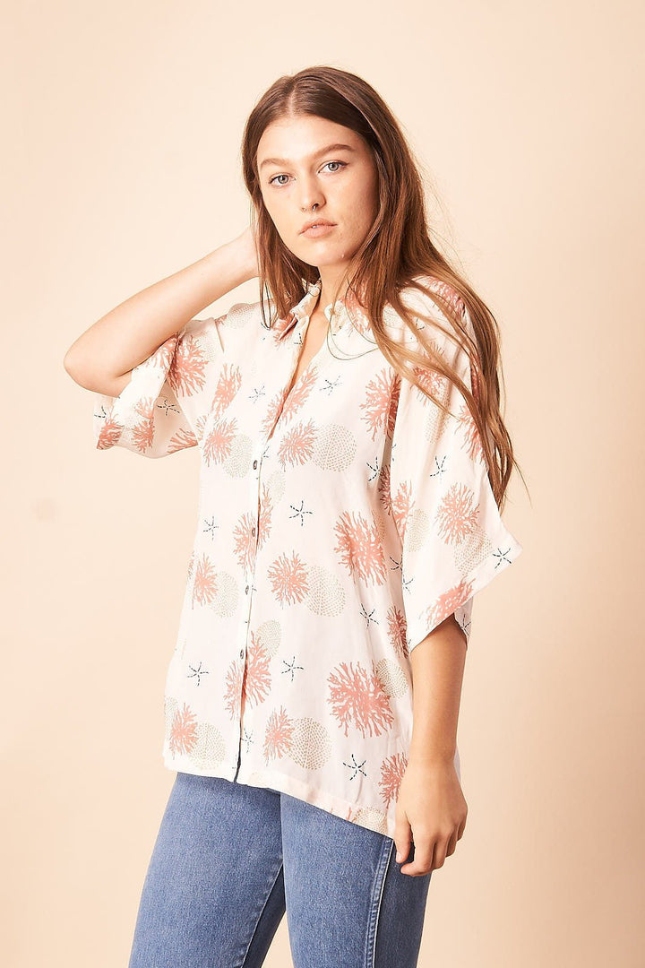 Seascape Silk Blouse in Cream + Rose