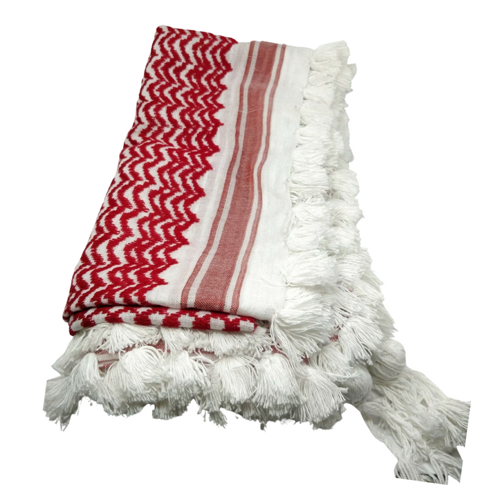 Red and White Malaki (Royal) with Tassels Kuffiyeh