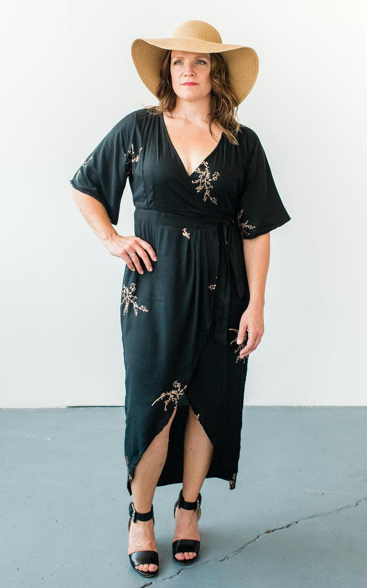 Cherry Blossom Maxi Wrap in Black + Gold