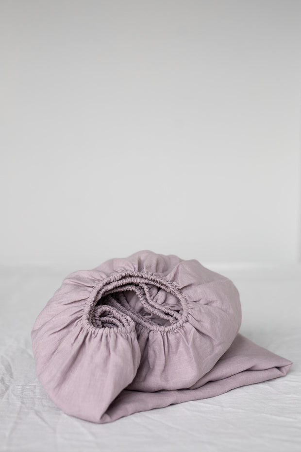 Linen fitted sheet in Dusty Rose