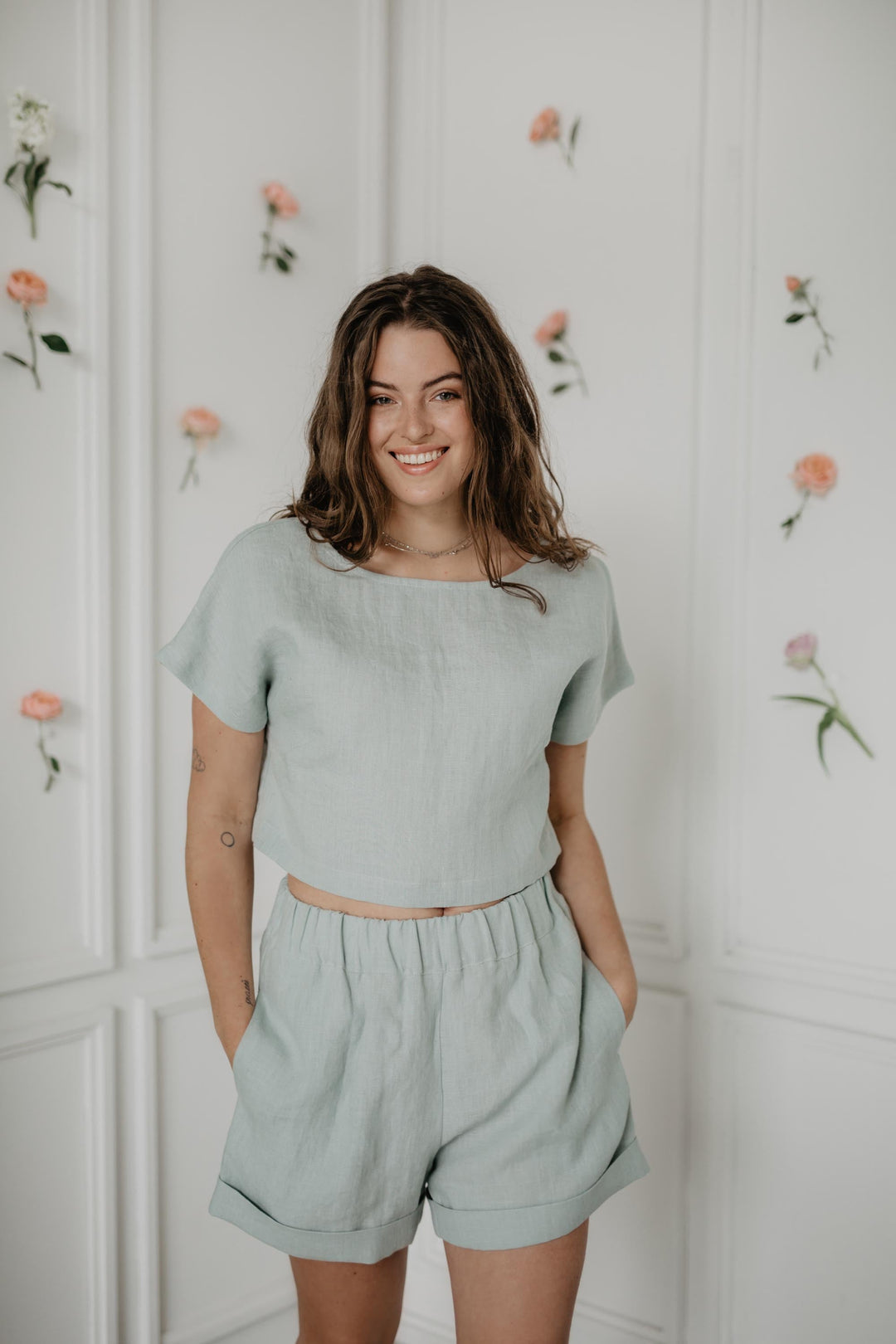 Linen crop top with buttons LISA