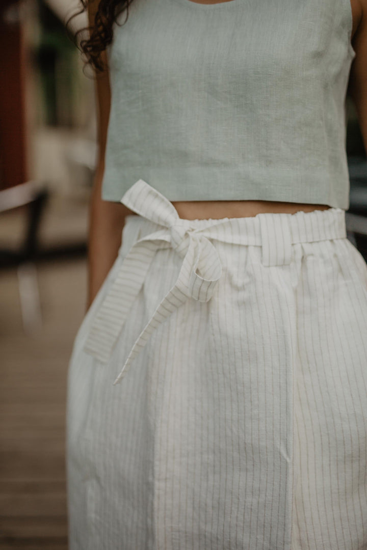 Bergen mid-length linen skirt