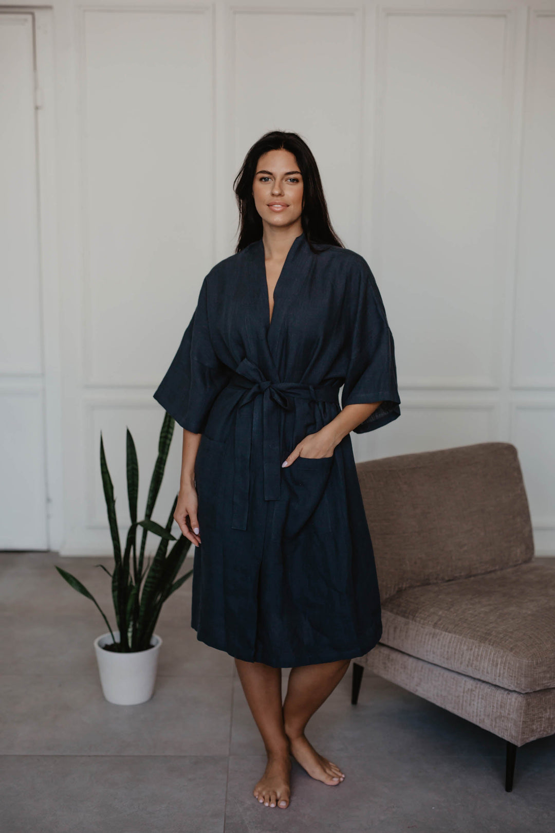 Linen bathrobe Midnight