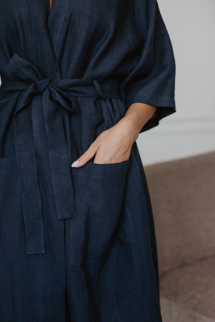 Linen bathrobe Midnight