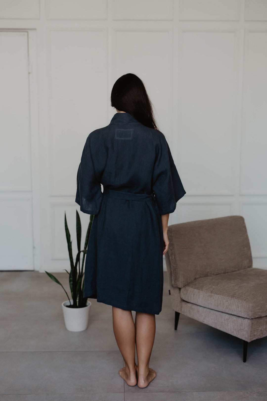 Linen bathrobe Midnight