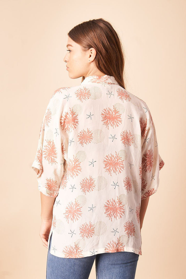 Seascape Silk Blouse in Cream + Rose