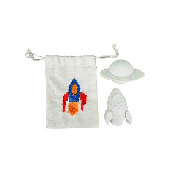 Rocket Ship Soap Set with Embroidered Pouch