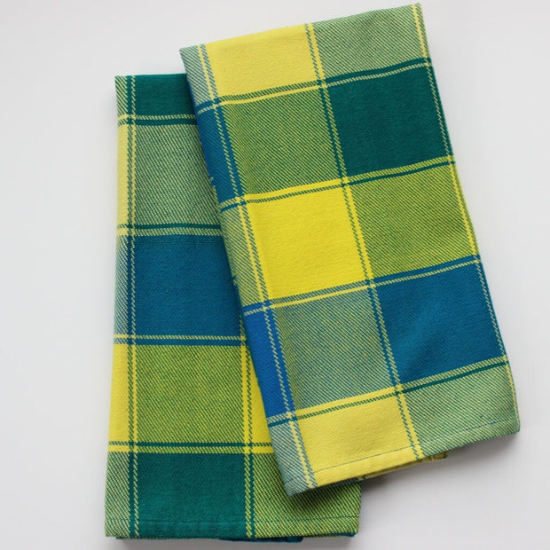 Plaid Twill Dish Towels Ocean Blue & Bright Yellow