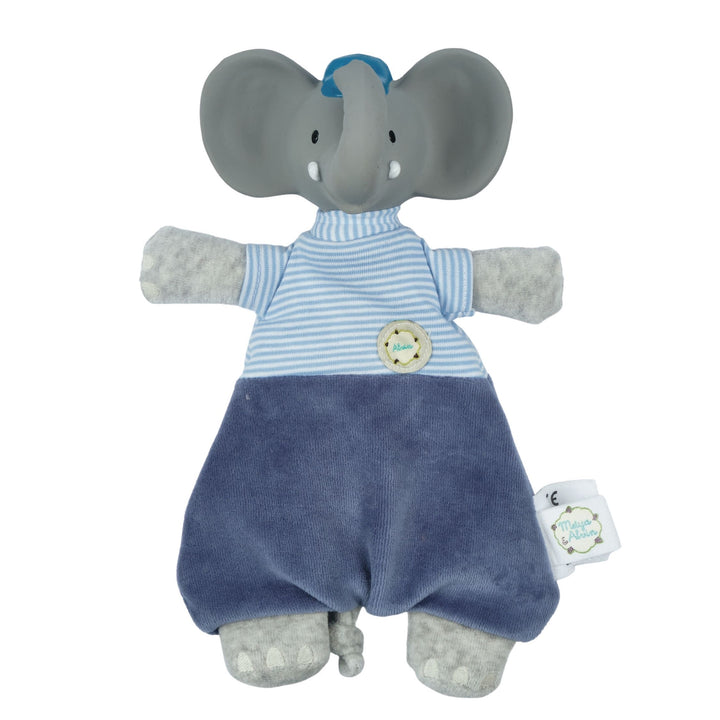 Alvin the Elephant Velour Lovey with Organic Natural Rubber Teether Head