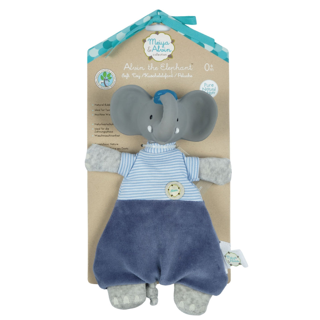 Alvin the Elephant Velour Lovey with Organic Natural Rubber Teether Head