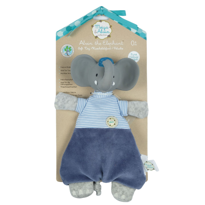 Alvin the Elephant Velour Lovey with Organic Natural Rubber Teether Head