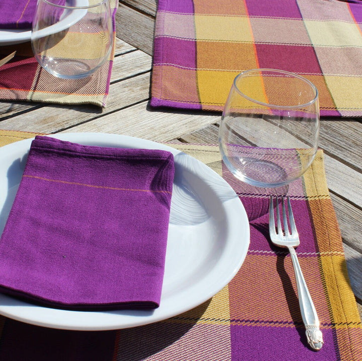 Plaid Twill Table Runner | Mustard & Eggplant