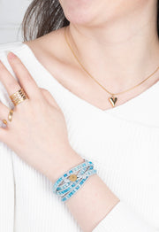 Joy Starfish Pendant Wrap Bracelet in blue agate