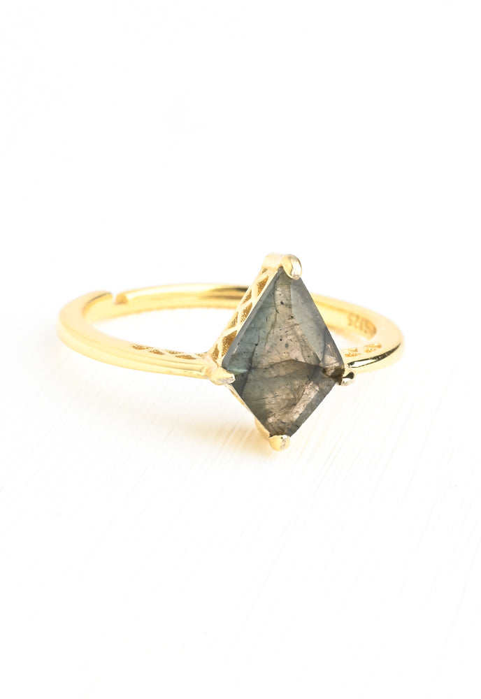 Perfectly-Paired Labradorite and Gold Ring Set