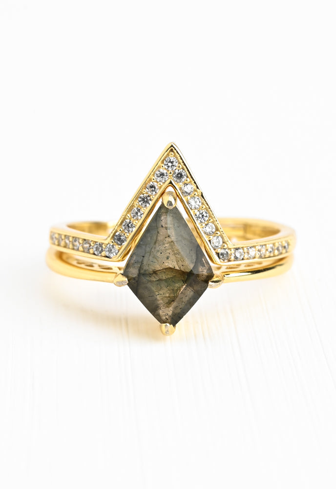 Perfectly-Paired Labradorite and Gold Ring Set