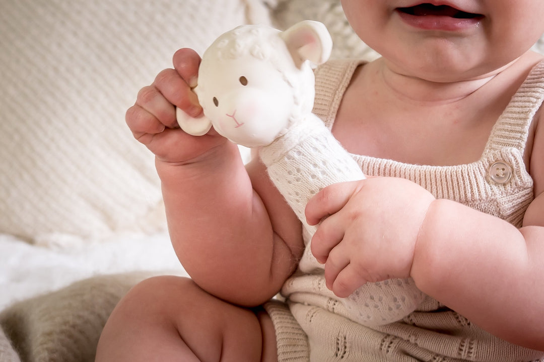 Bahbah the Lamb Baby Squeaker with Organic Natural Rubber Teether Head