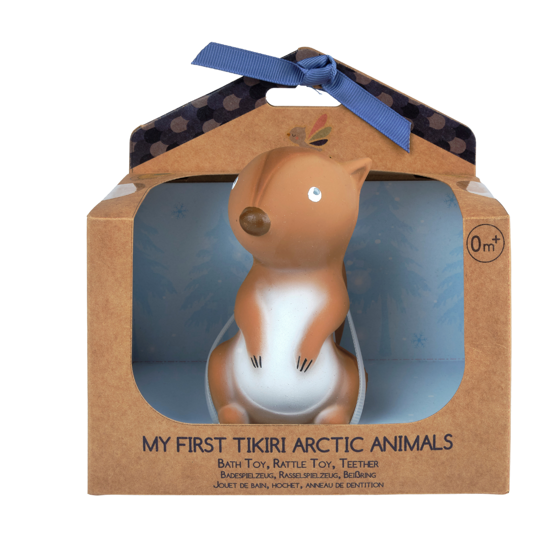 Arctic Squirrel Organic Natural  Rubber Teether, Rattle & Bath Toy