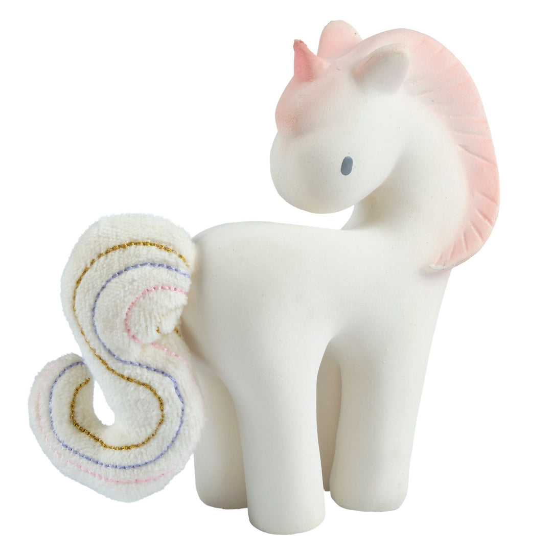 Cotton Candy Unicorn - Natural Rubber Rattle with Crinkle Tail