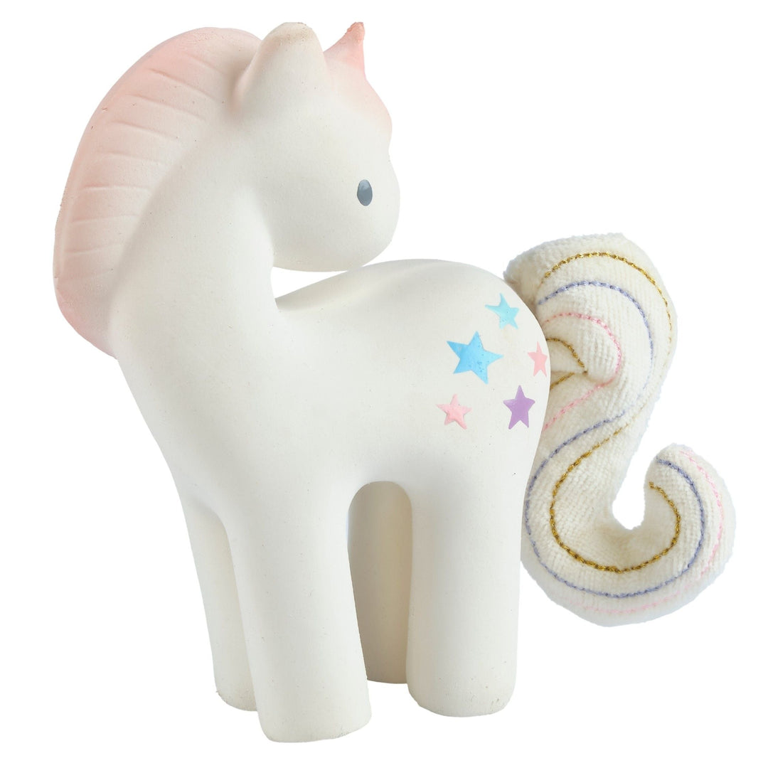 Cotton Candy Unicorn - Natural Rubber Rattle with Crinkle Tail