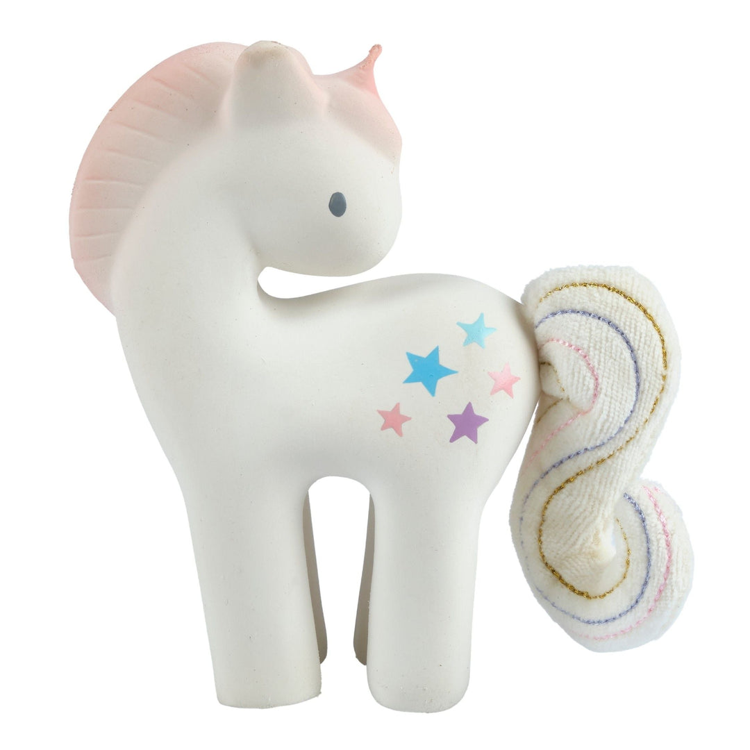 Cotton Candy Unicorn - Natural Rubber Rattle with Crinkle Tail