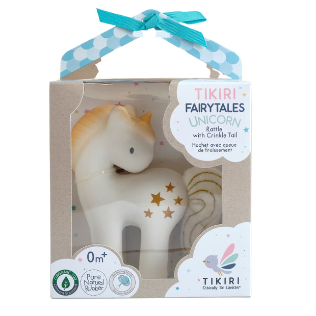 Shining Stars Unicorn Organic Natural Rubber Rattle With Crinkle Wings