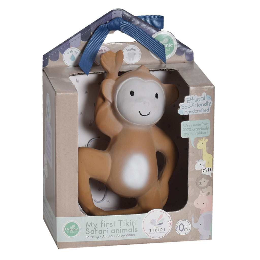 Monkey - Organic Natural Rubber Rattle, Teether & Bath Toy