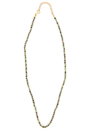 Tourmaline and Brass Dainty Beaded Necklace