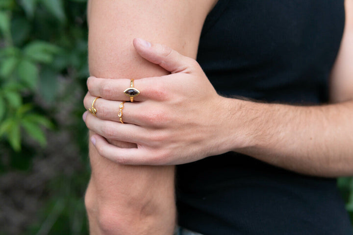 Almond Black Rutile Ring - Brass