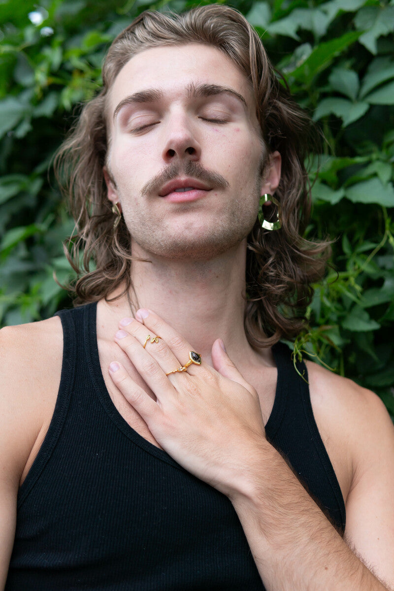 Almond Black Rutile Ring - Brass