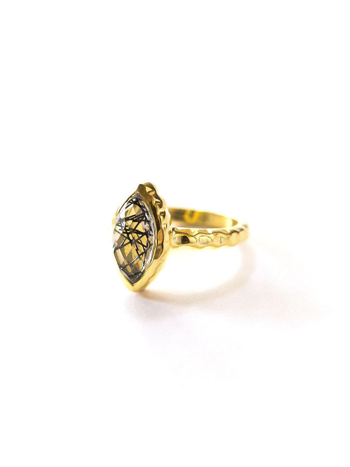 Almond Black Rutile Ring - Brass