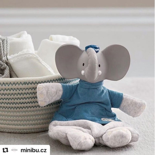 Alvin the Elephant Velour Lovey with Organic Natural Rubber Teether Head