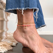 Coral Beaded Anchor Anklet
