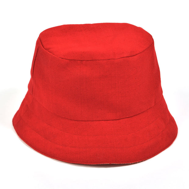 Hand Woven Child Bucket Hat | Bright Red with Heather Orange Lining