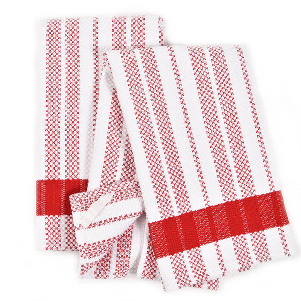 Hache Dish Towels | Red & White Stripes with "Misplaced" Red Border