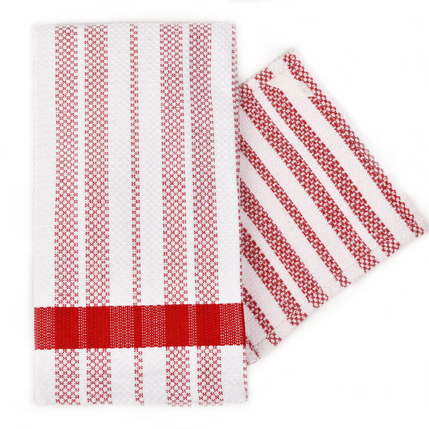 Hache Dish Towel with Dish Cloth | Red & White Stripes with Red Border
