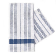 Hache Dish Towel with Dish Cloth | Blue Gray & White Stripes with Border