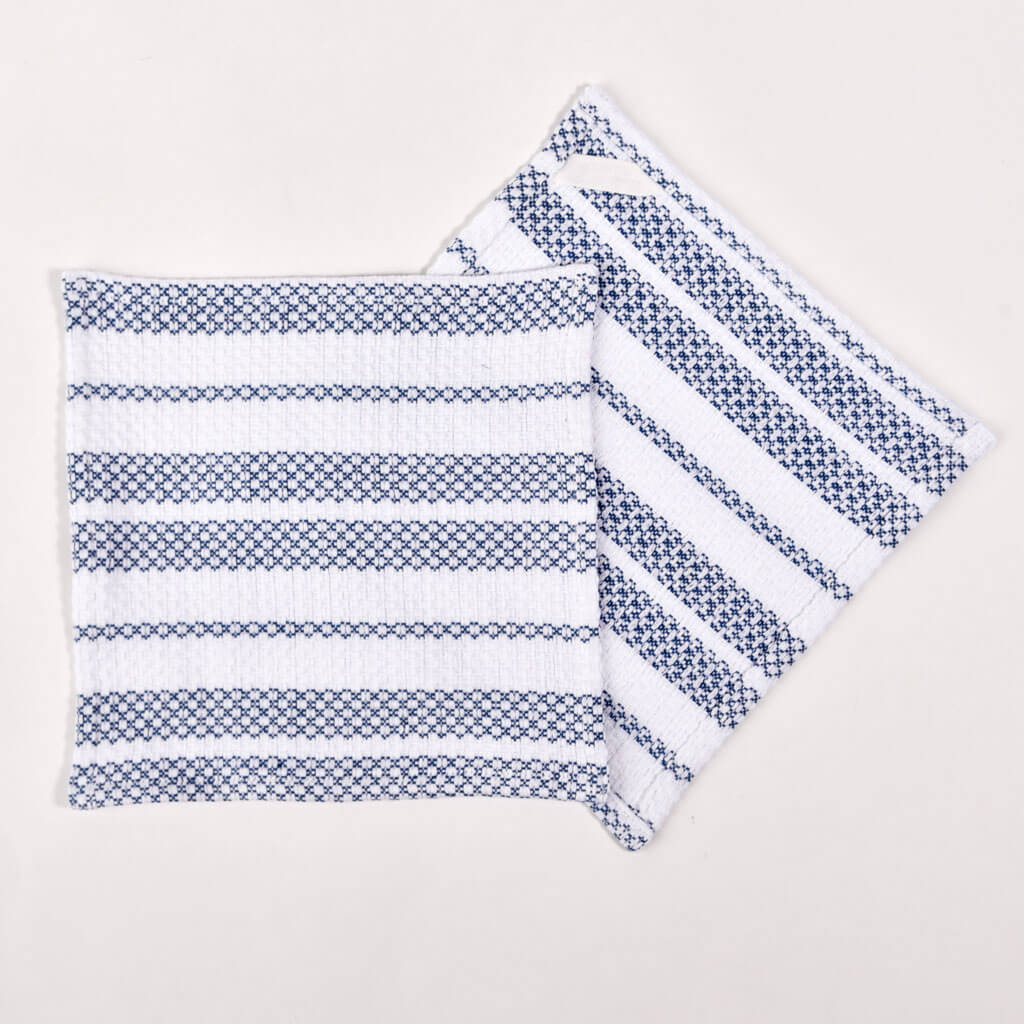 Blue & Yellow stripe hand woven dish towels Fair Trade Mayamam Weavers