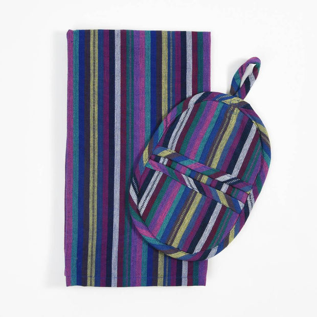 Dish Towel & Pot Holder Gift Set | Cobalt Blue Stripes
