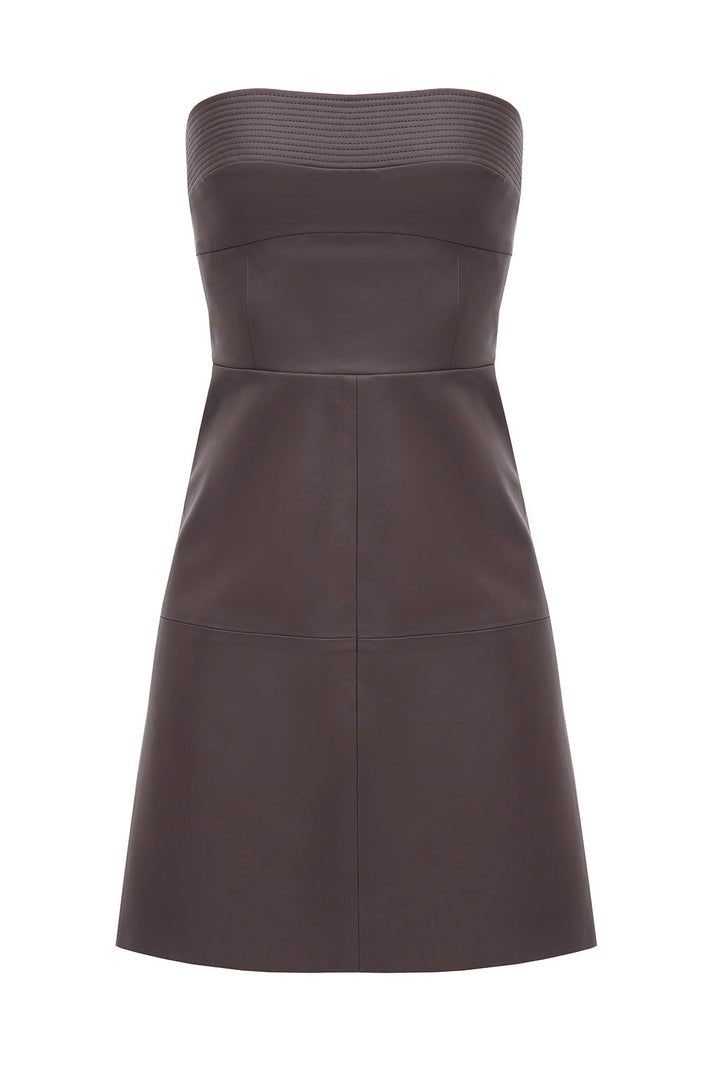 Organic vegan leather strapless dress