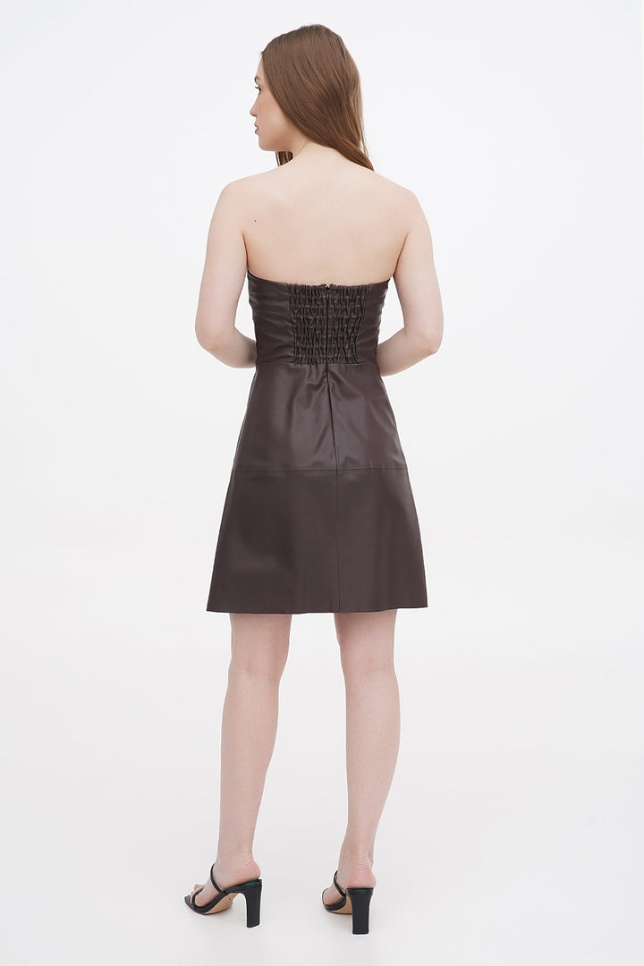 Organic vegan leather strapless dress