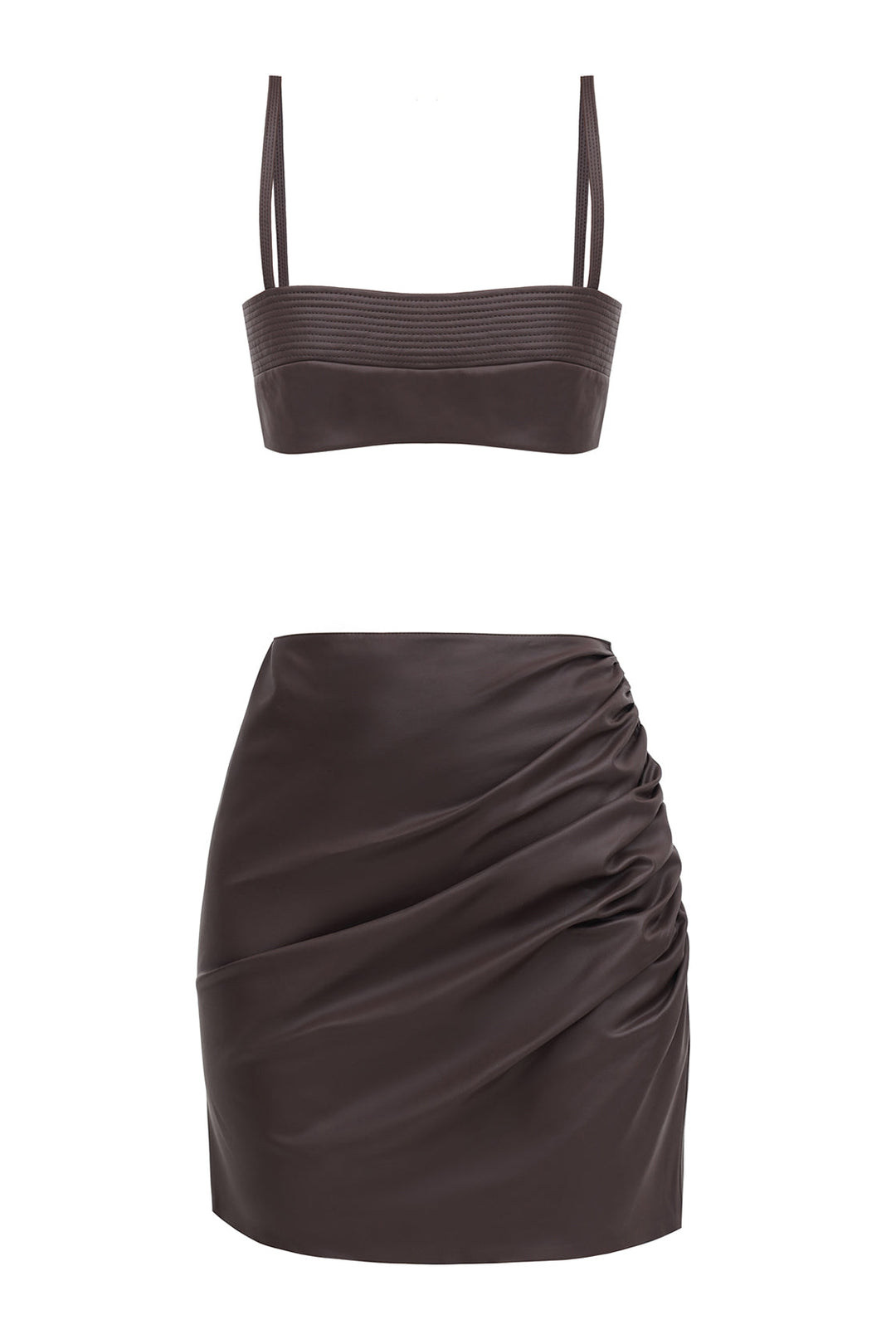 Organic vegan leather skirt with drapery