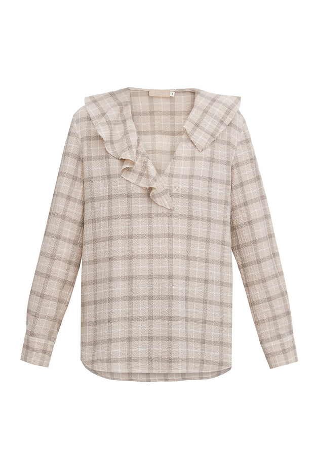 Organic check wrinkled blouse