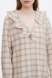Organic check wrinkled blouse