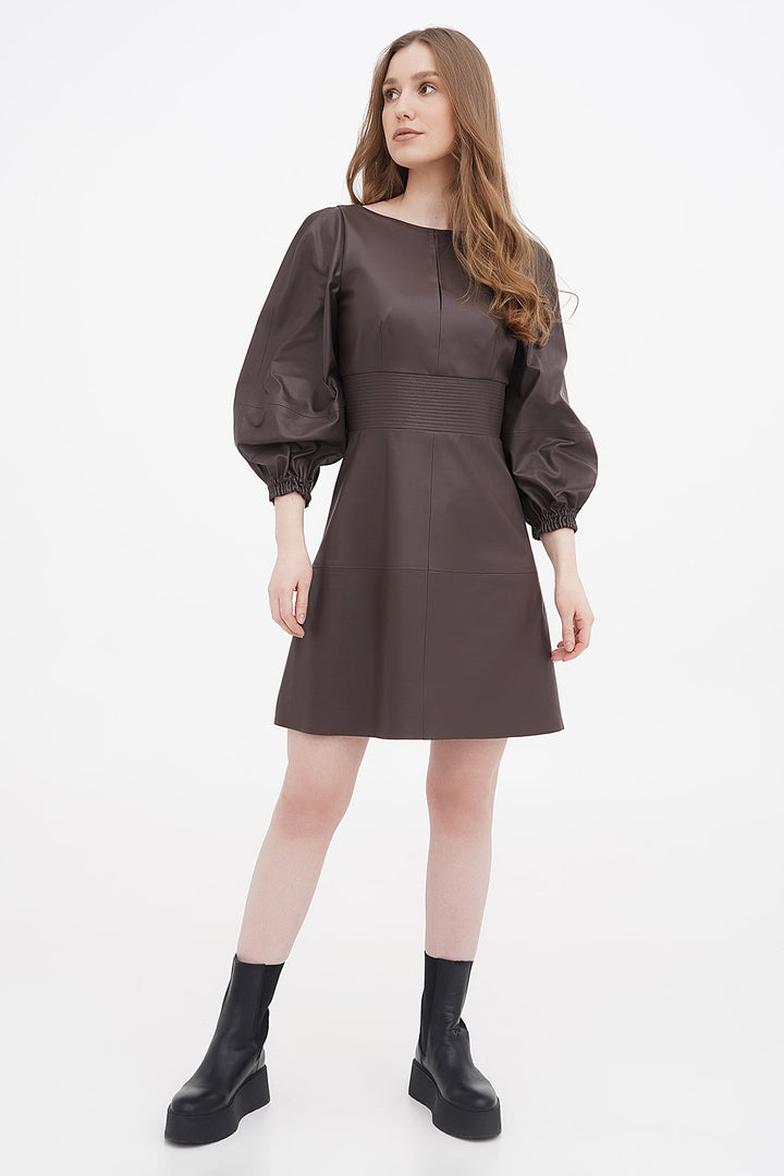 Long sleeve organic vegan leather dress