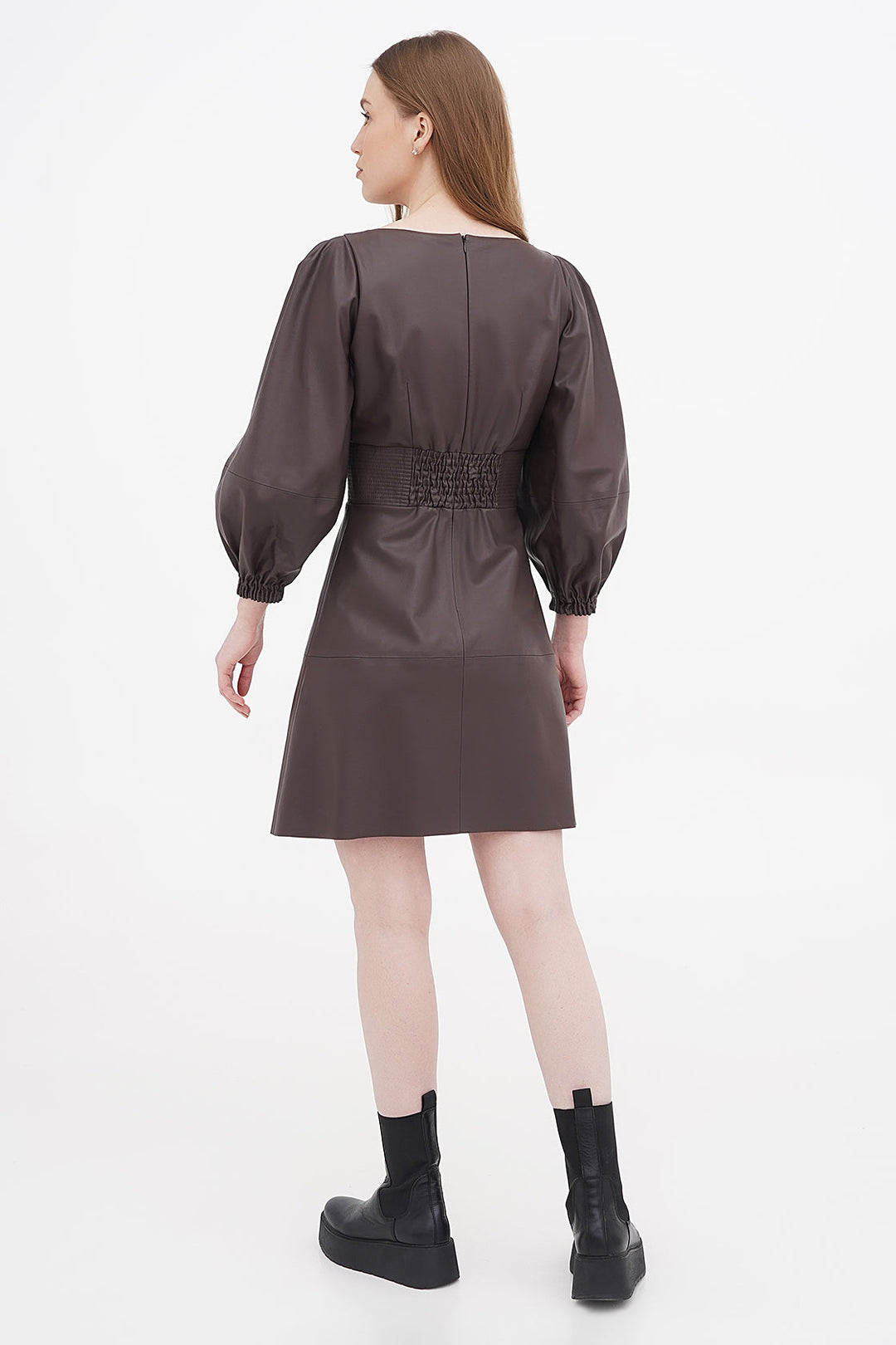 Long sleeve organic vegan leather dress